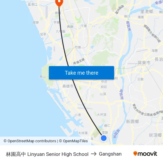 Linyuan Senior High School to Gangshan map