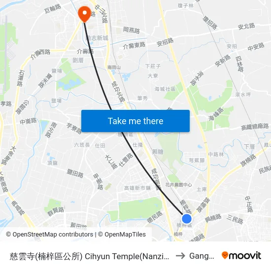 慈雲寺(楠梓區公所) Cihyun Temple(Nanzih District Office) to Gangshan map