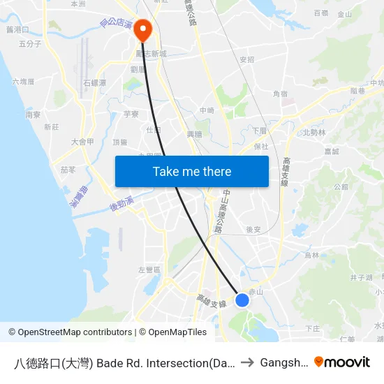 八德路口(大灣) Bade Rd. Intersection(Da-Wan) to Gangshan map