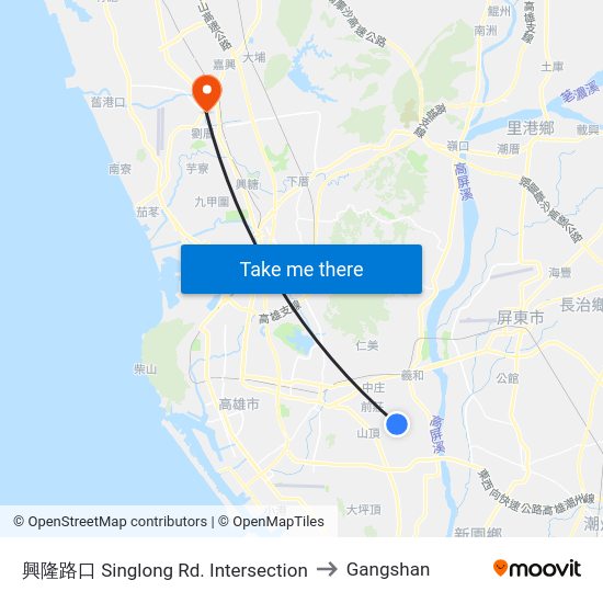 興隆路口 興隆路口 to Gangshan map