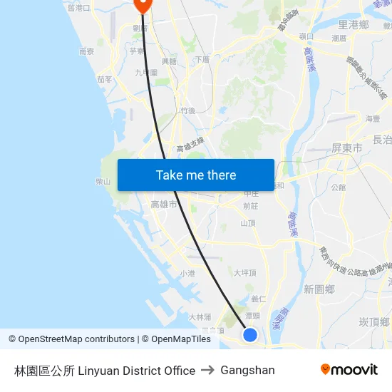 林園區公所 Linyuan District Office to Gangshan map