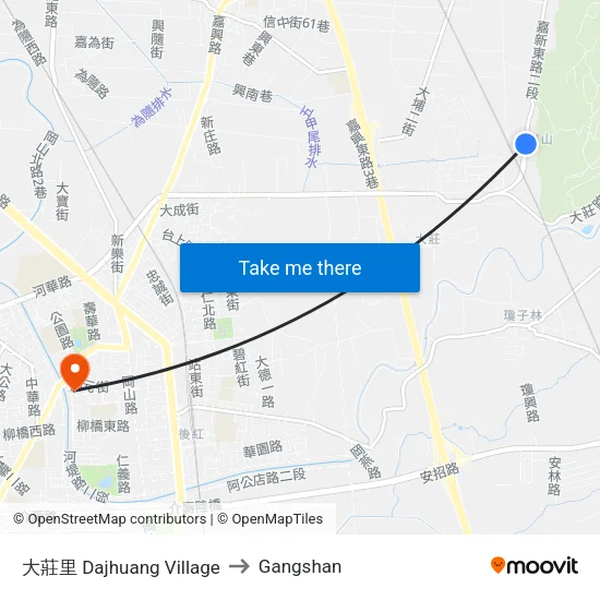 大莊里 Dajhuang Village to Gangshan map