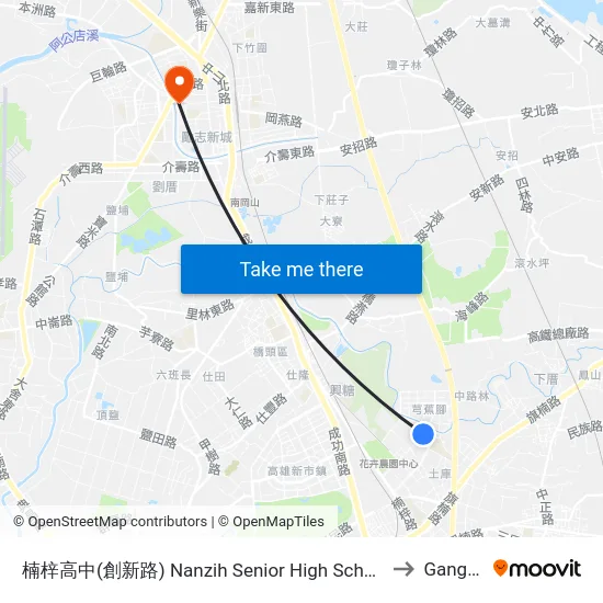 楠梓高中(創新路) Nanzih Senior High School(Chuangsin Rd.) to Gangshan map