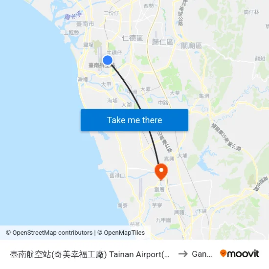 臺南航空站(奇美幸福工廠) Tainan Airport(Chimei Happiness Factory) to Gangshan map
