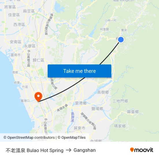 不老溫泉 Bulao Hot Spring to Gangshan map