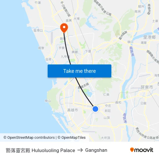 豁落靈宮殿 Huluoluoling Palace to Gangshan map