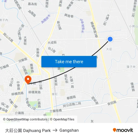 大莊公園 Dajhuang Park to Gangshan map