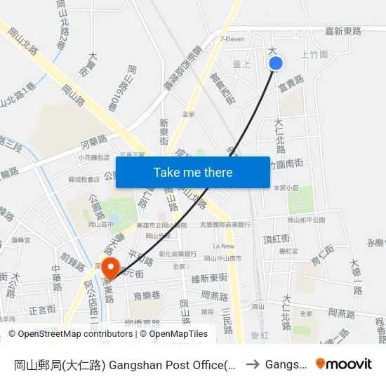 岡山郵局(大仁路) Gangshan Post Office(Daren Rd.) to Gangshan map