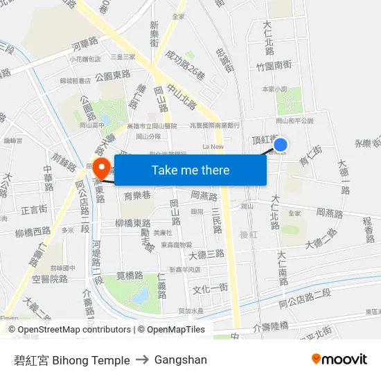 碧紅宮 Bihong Temple to Gangshan map