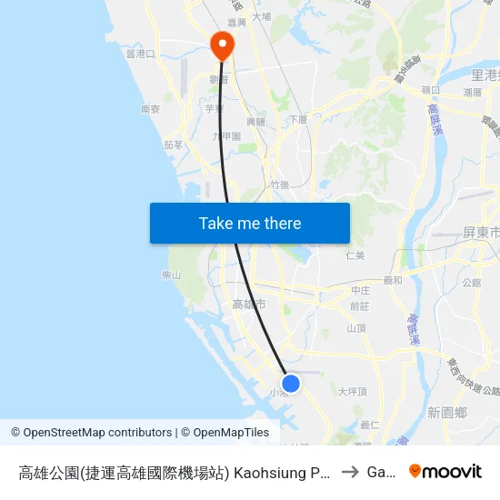 高雄公園(捷運高雄國際機場站) Kaohsiung Park(Mrt Kaohsiung International Airport Station) to Gangshan map