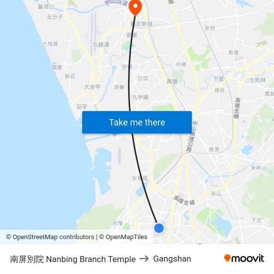 南屏別院 Nanbing Branch Temple to Gangshan map