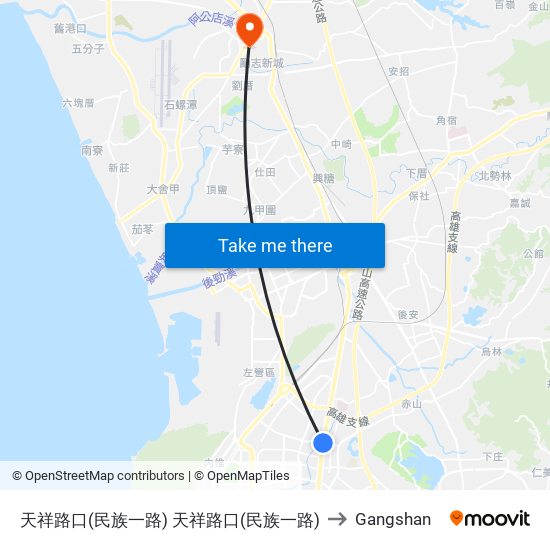 天祥路口(民族一路) 天祥路口(民族一路) to Gangshan map