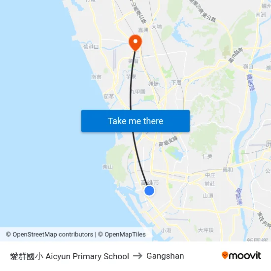 Aicyun Primary School to Gangshan map