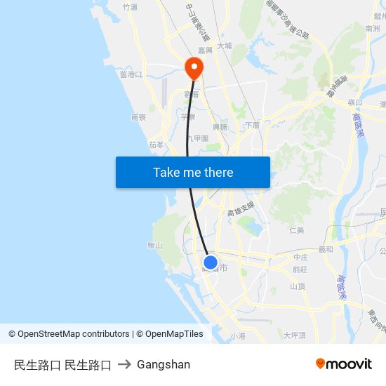 民生路口 民生路口 to Gangshan map