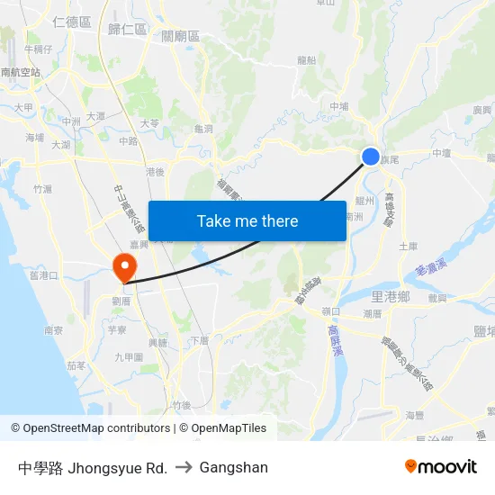 中學路 Jhongsyue Rd. to Gangshan map