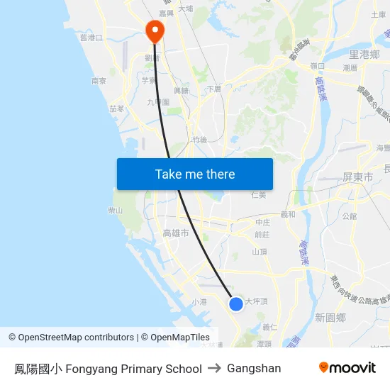 鳳陽國小 Fongyang Primary School to Gangshan map