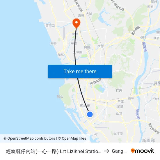 輕軌籬仔內站(一心一路) Lrt Lizihnei Station (Yisin 1st Rd.) to Gangshan map