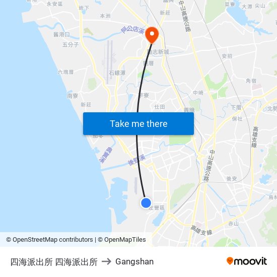 四海派出所 四海派出所 to Gangshan map