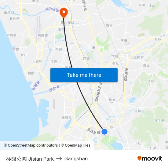 Extreme Park to Gangshan map