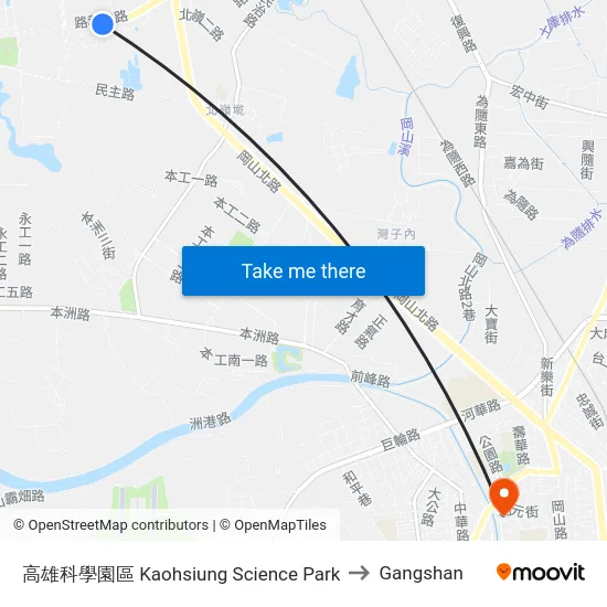 高雄科學園區 Kaohsiung Science Park to Gangshan map
