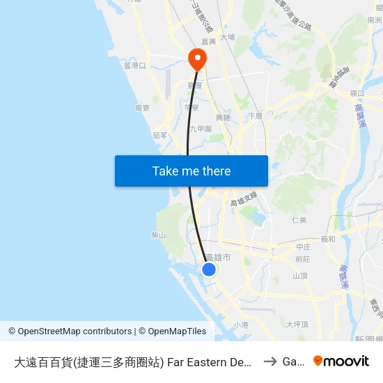 大遠百百貨(捷運三多商圈站) Far Eastern Department Store(Mrt Sandou Shopping District Station) to Gangshan map
