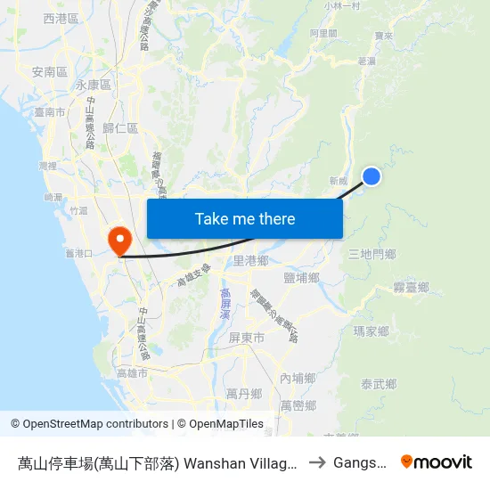 萬山停車場(萬山下部落) Wanshan Parking to Gangshan map