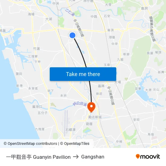 一甲觀音亭 Guanyin Pavilion to Gangshan map