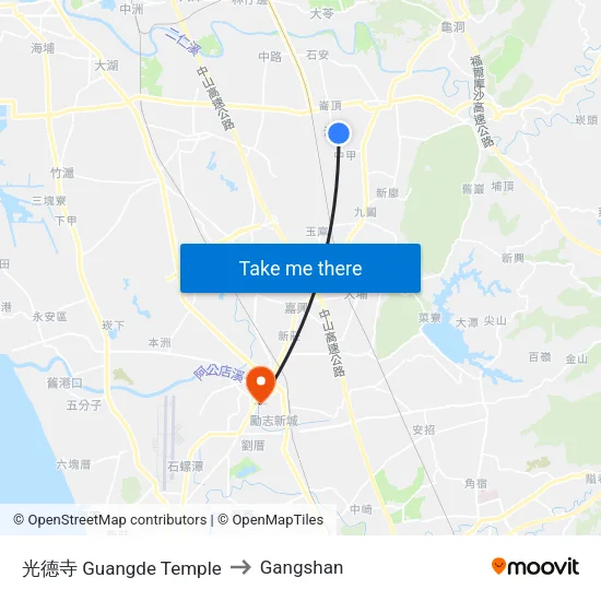 光德寺 Guangde Temple to Gangshan map