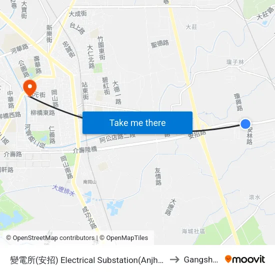 變電所(安招) Electrical Substation(Anjhao) to Gangshan map