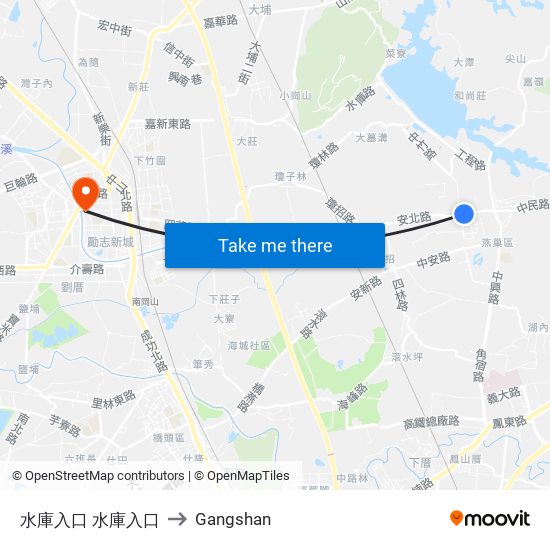 水庫入口 水庫入口 to Gangshan map