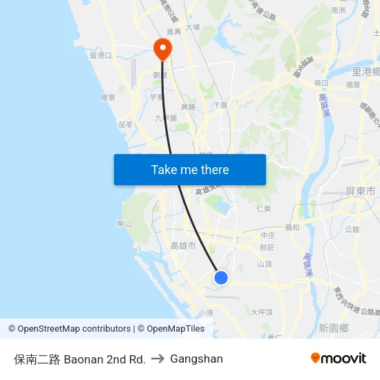 保南二路 Baonan 2nd Rd. to Gangshan map