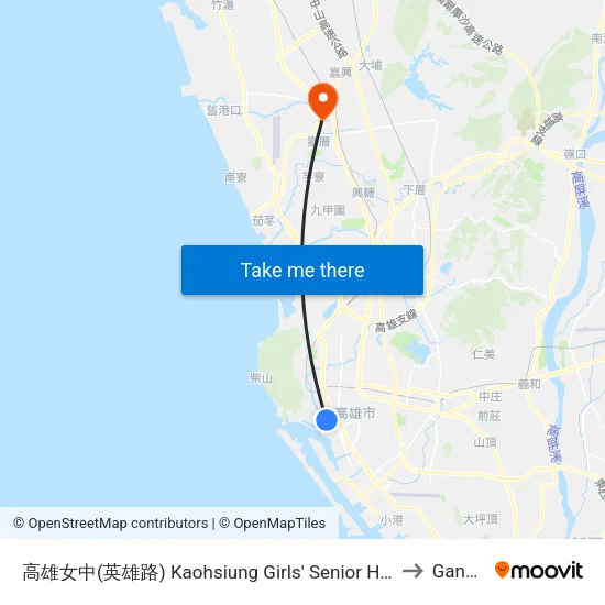 高雄女中(英雄路) Kaohsiung Girls' Senior High School(Yingsyong Rd.) to Gangshan map
