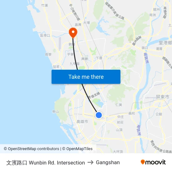 文濱路口 Wunbin Rd. Intersection to Gangshan map