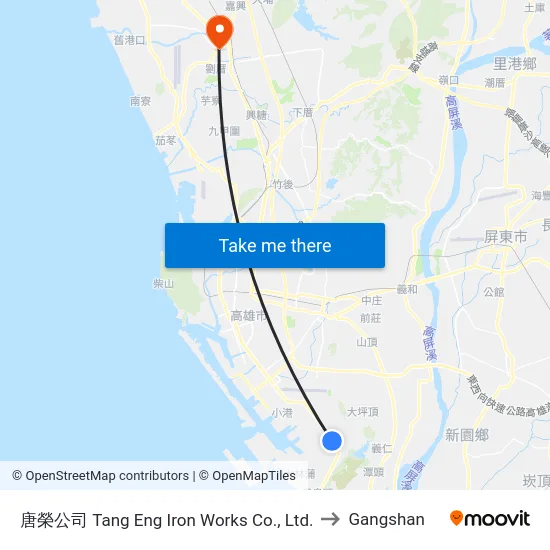 唐榮公司 Tang Eng Iron Works Co., Ltd. to Gangshan map