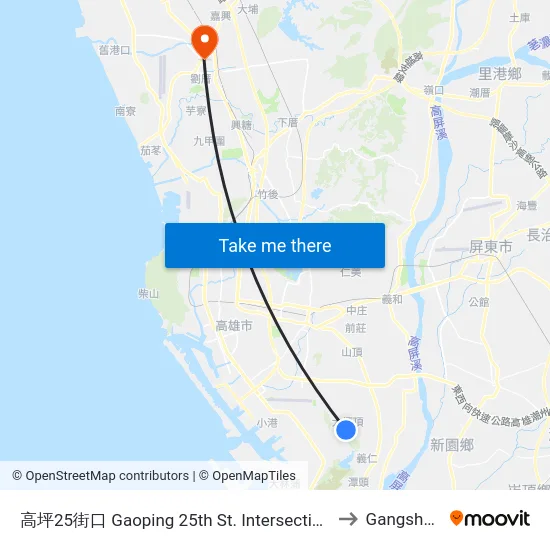 高坪25街口 Gaoping 25th St. Intersection to Gangshan map