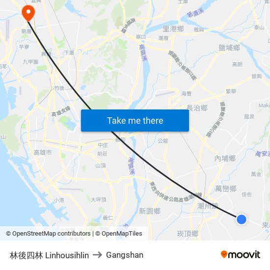 林後四林 Linhousihlin to Gangshan map