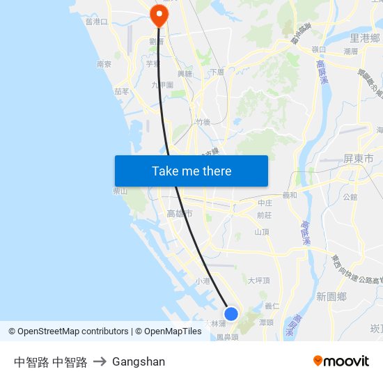 中智路 中智路 to Gangshan map