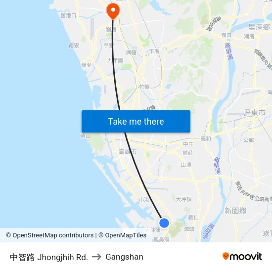 中智路 Jhongjhih Rd. to Gangshan map