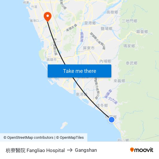 枋寮醫院 Fangliao Hospital to Gangshan map