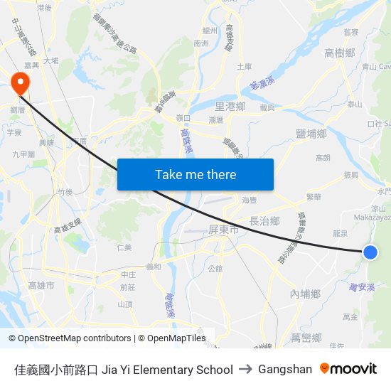 佳義國小前路口 Jia Yi Elementary School to Gangshan map