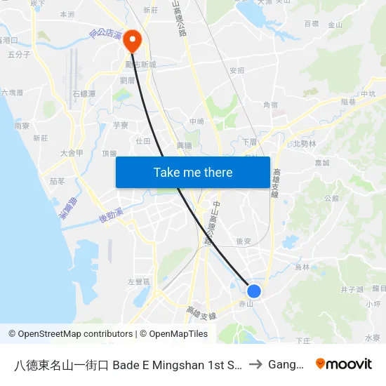 八德東名山一街口 Bade E Mingshan 1st St. Intersection to Gangshan map