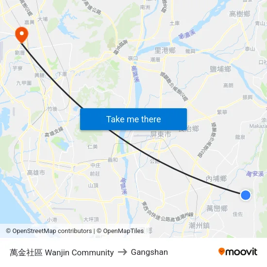 萬金社區 Wanjin Community to Gangshan map