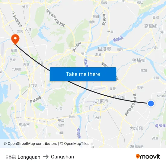龍泉 Longquan to Gangshan map