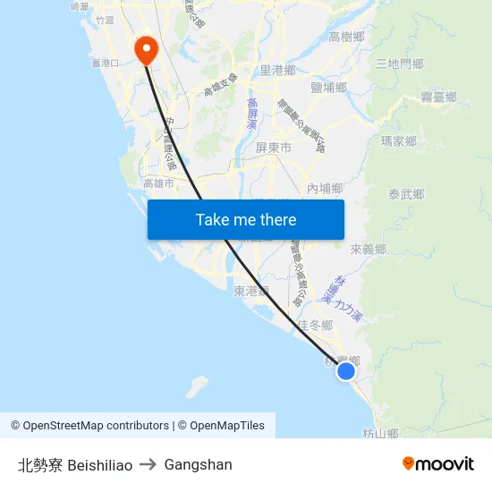 北勢寮 Beishiliao to Gangshan map