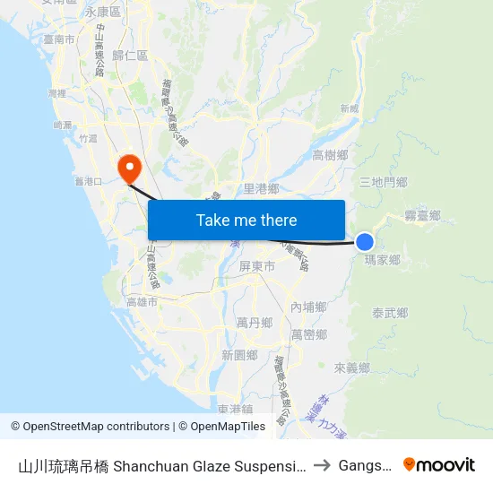山川琉璃吊橋 Shanchuan Glaze Suspension Bridge to Gangshan map