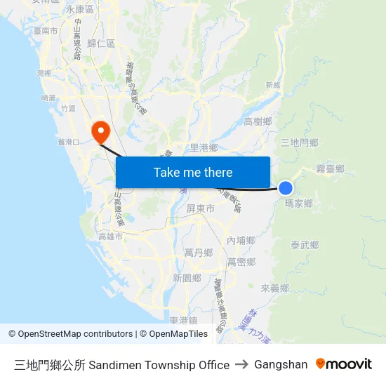三地門鄉公所 Sandimen Township Office to Gangshan map