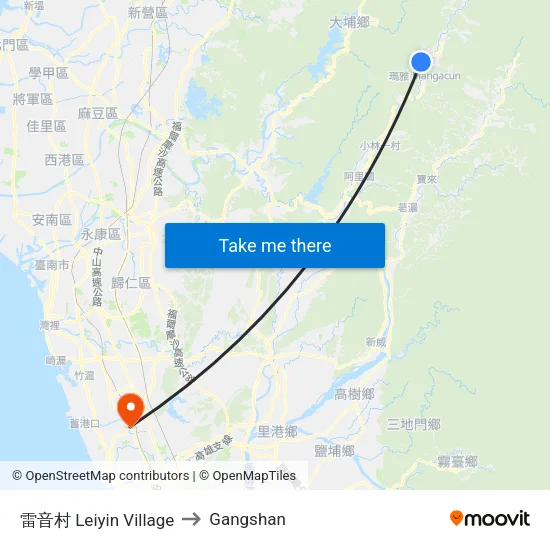 雷音村 Leiyin Village to Gangshan map