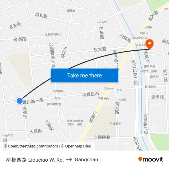 柳橋西路 Liouciao W. Rd. to Gangshan map