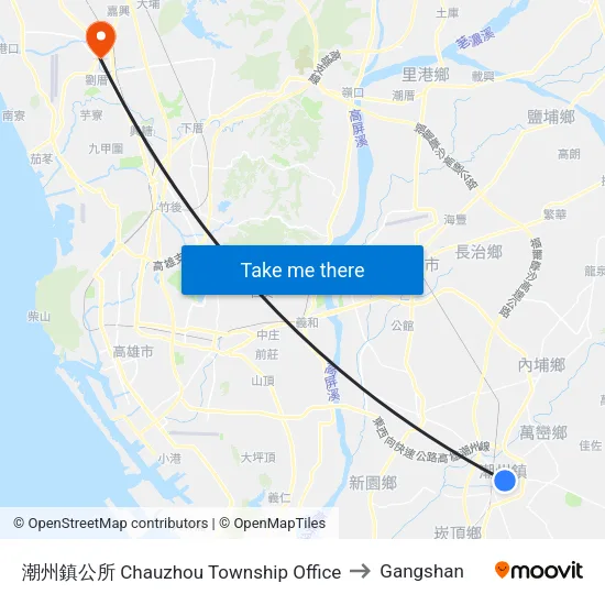 潮州鎮公所 Chauzhou Township Office to Gangshan map