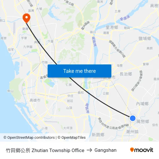 竹田鄉公所 Zhutian Township Office to Gangshan map
